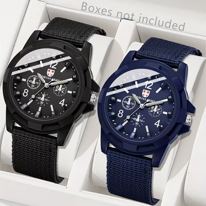 ⌚🔥 Set of 2 Men’s Casual Quartz Watches – Canvas Strap Analog Watch with Digital-Style Dial | Versatile Everyday Wristwatch Set